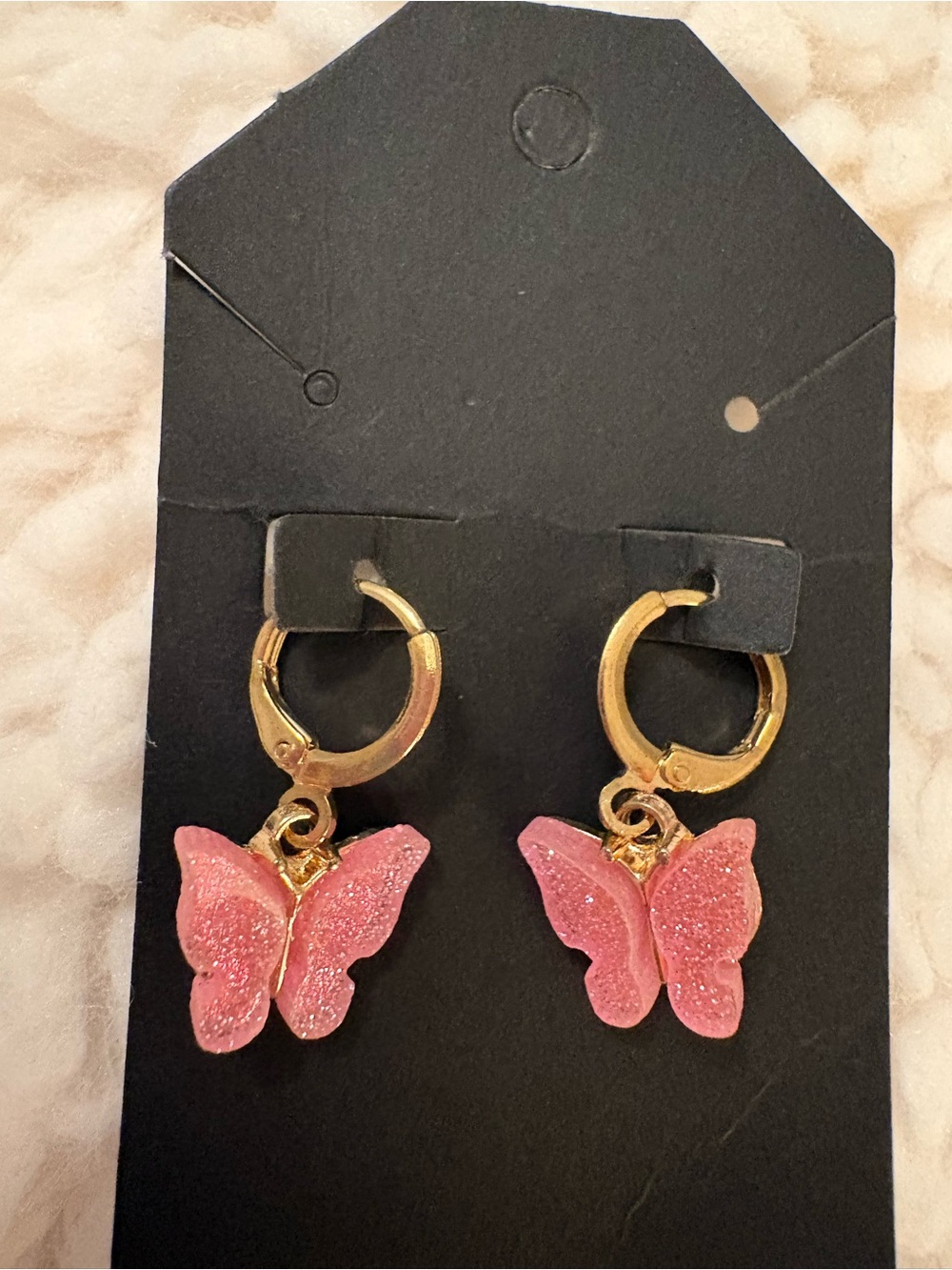 Gold Plated Pink Glitter Butterfly Huggie Hoop Earrings | Fairycore Coquette